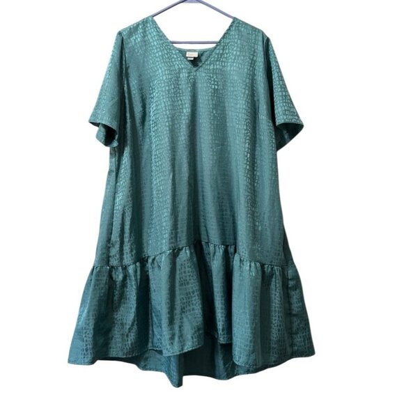 A New Day Teal Tiered Babydoll Dress‎ V Neck Lagenlook Size XXL Metalic Flowing - Picture 1 of 11